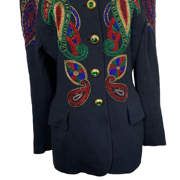 Vintage Lillie Rubin Exclusive Black Heavily Beaded Wool Bead Embellished Jacket - Picture 6 of 14
